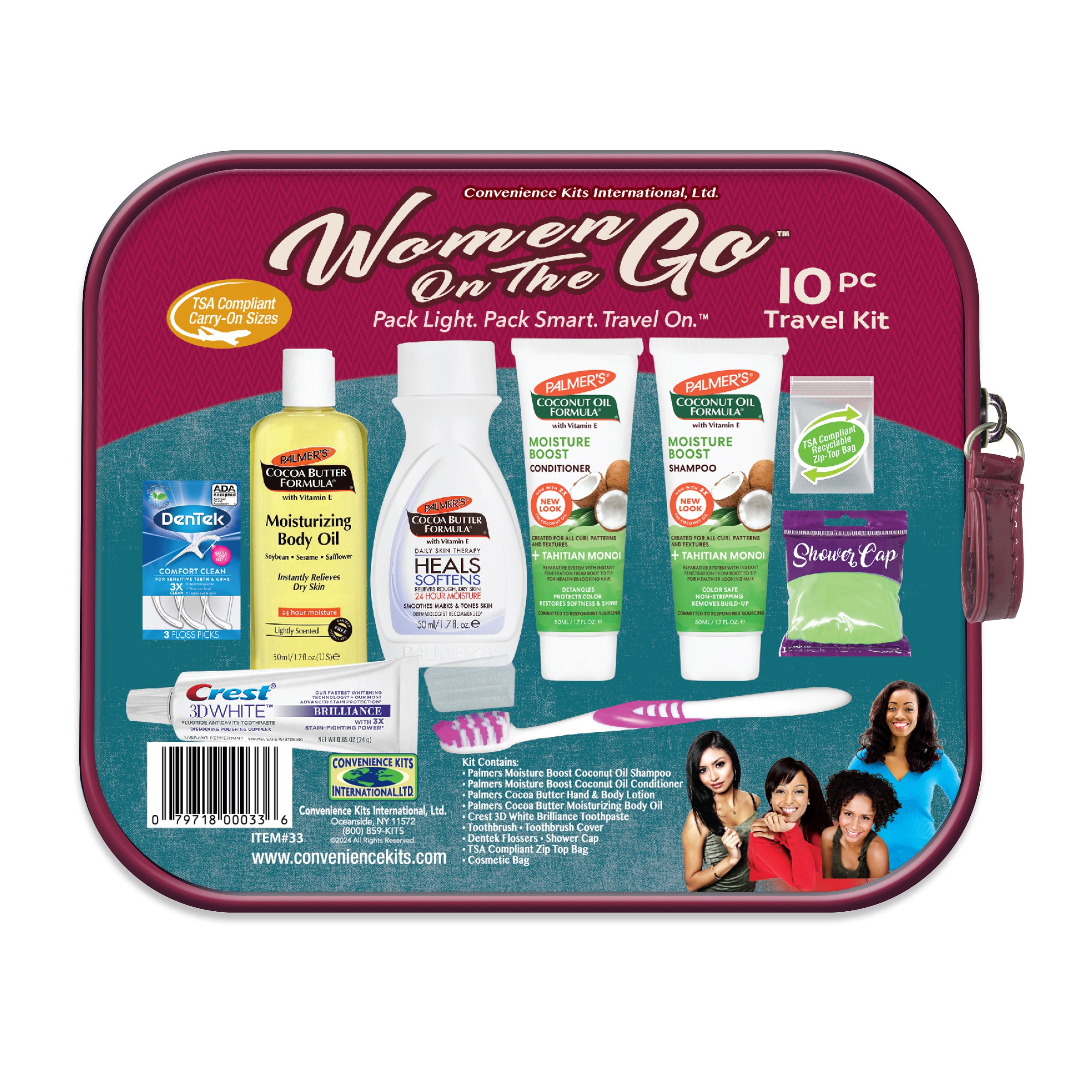 (4 pack) Convenience Kits International, Womens Multicultural 10 PC Kit Featuring: Palmers Hair and Body Care Trial-Size Products