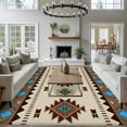 thumbnail image 4 of 5x7 Area Rugs for Living Room, Boho Southwest Non Slip Area Rugs for Kitchen Bedroom Entryway, Farmhouse Aztec Tribe Brown Blue Plaid Washable Carpet Runner Rug Floor Mats for Bedroom Home Decor, 4 of 9