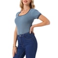 thumbnail image 4 of INSPIRAR CHIC Body de Mujer de Manga Corta Cuello Cuadrado Ajustado de Punto Acanalado XL Gris Azul, 4 of 6