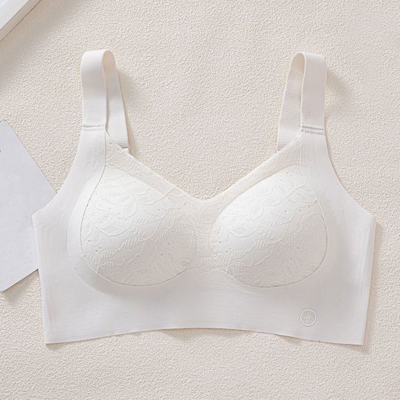 Ohufall Women's Wide Strap Bra Solid Color Seamless Wireless Bras Push Up Breathable Daily Bralette
