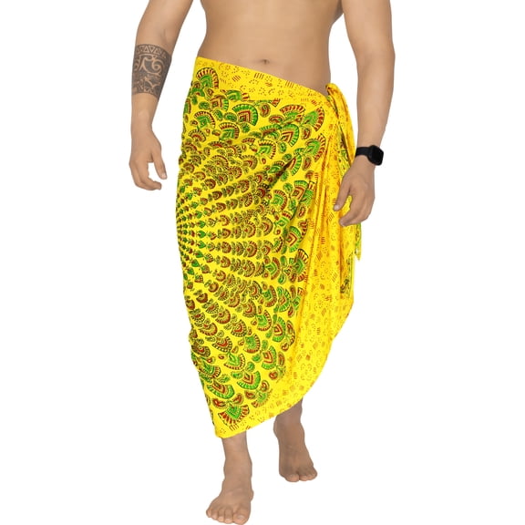HAPPY BAY Men's Standard Casual Sarong Long Pareo Beach Wrap One Size Yellow-M400 Summer Vacation Party