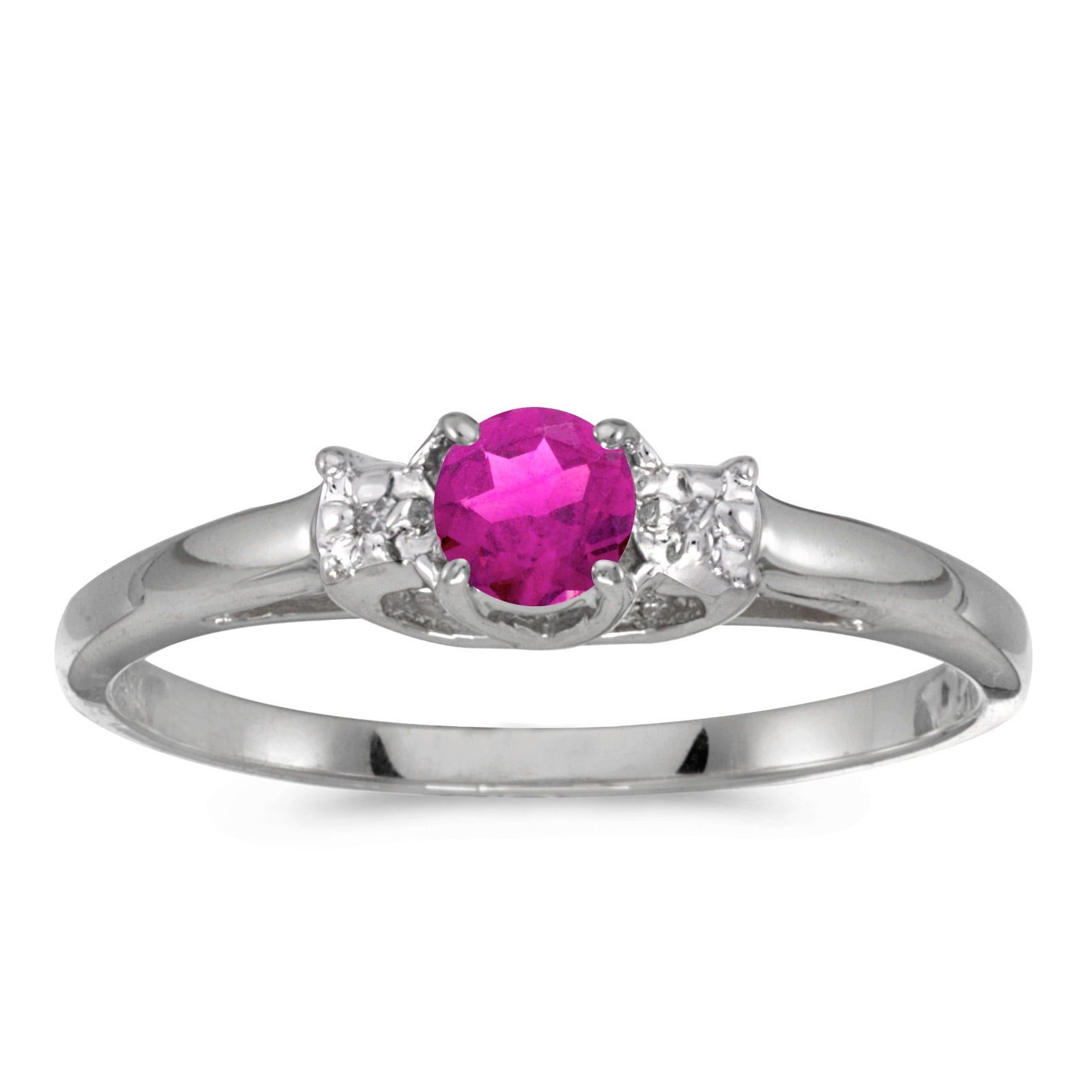 14k White Gold Round Pink Topaz And Diamond Ring by