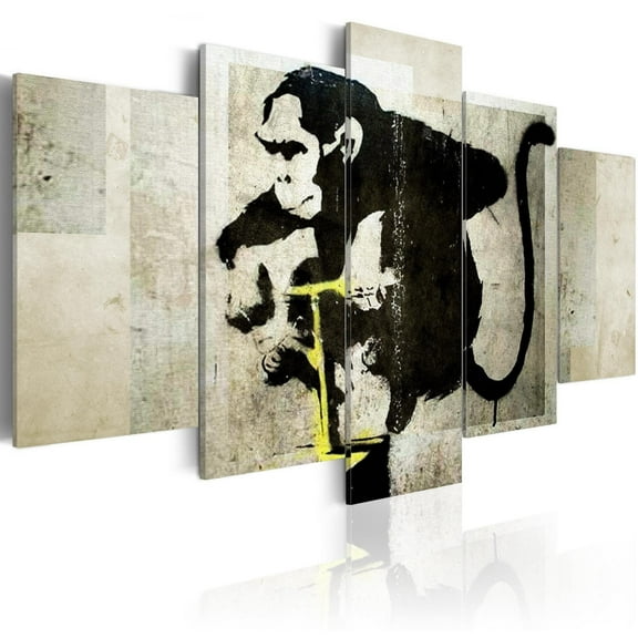 Tiptophomedecor Stretched Canvas Street Art - Banksy: Monkey With Detonator 5 Piece - Stretched & Framed Ready To Hang Art