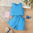 thumbnail image 2 of Xyant Toddler Baby Girl Clothes Knit Floral Fly Sleeve Tops Shorts Cute Summer Spring Outfits Infant Baby Girl Clothing Set (Blue,4-5 Years), 2 of 7