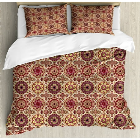 Moroccan Duvet Cover Set Artistic Patchwork Style Pattern With