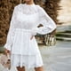 thumbnail image 3 of Mini Vestido Escalonado Vestido ajustado para mujer Vestido corto tipo túnica con mangas abullonadas Traje diario con medio cuello alto Ygjytge Blanco L para Mujer, 3 of 6