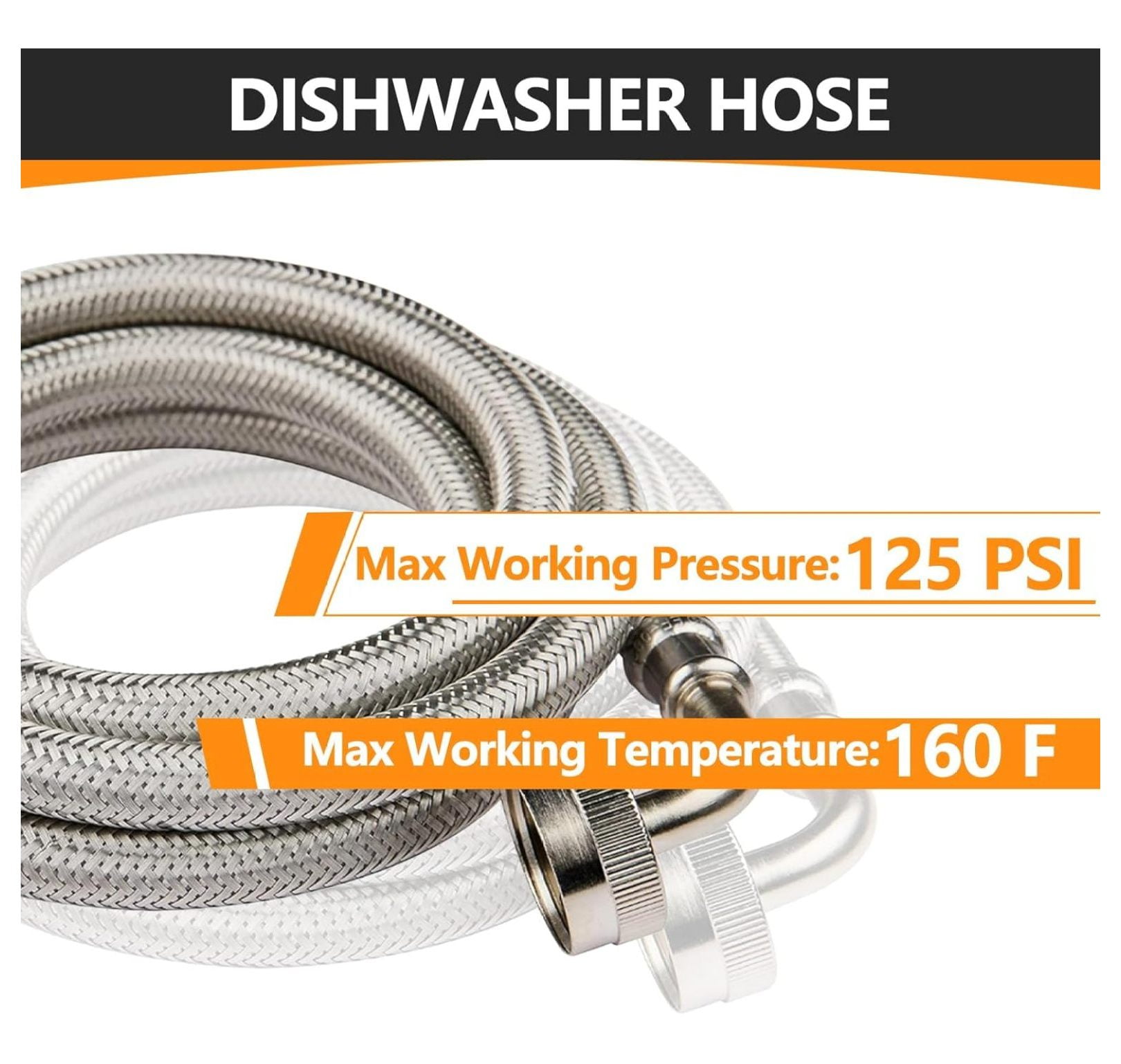 5-Pack 4 Feet Stainless Steel Dishwasher Hose with 90 Degree FGH Elbow, 3/8" Comp x 3/4・FHT Water Supply Line (4 Ft)(HOSE010-5)