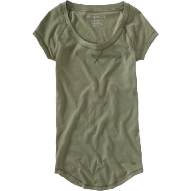 Aeropostale Solid Crew Camiseta básica para mujer, verde, XS