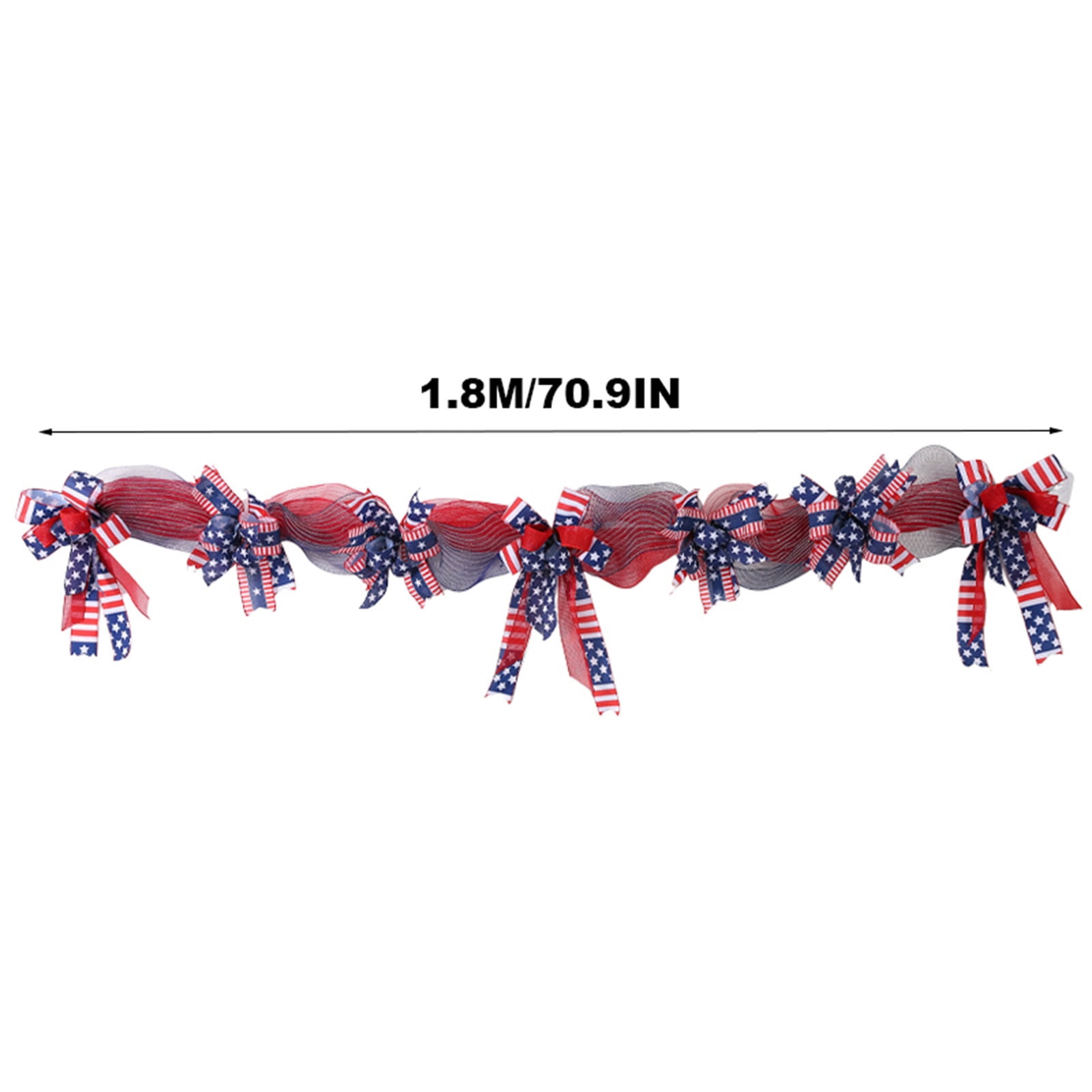 Independence Day Pull Flower 70.9 in, Red White Blue Mesh Ribbon Bow for Fireplace Door, 4th of July Party Decor with Star‑Spangled Flag