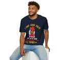thumbnail image 7 of Hen Look Calm Novelty Apparel Pecked You 3 Times Unisex Softstyle T-Shirt, 7 of 7
