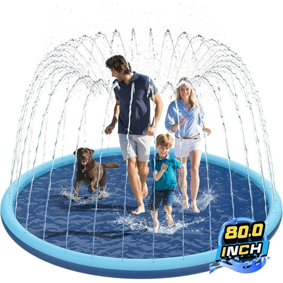 Ahot Non-Slip Splash Pad for Kids and Dog,80" Extra Large Baby Play Mat, Dog Pool Toys,Thicken Sprinkler Pool Summer Outdoor Water Toys for Ages 3-12 Boys Girls,Parent-Kids &Games Fun Backyard (Blue)