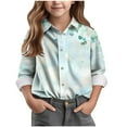 thumbnail image 1 of Chemise à Manches Longues Imprimée pour Garçons, Mélange Coton-Spandex, Col Rabattu, Vert Menthe, Tissu Doux et Respirant, Tenue Décontractée pour Usage Quotidien Ou Fête d'Anniversaire, 1 of 5