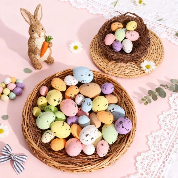dajkiuy 100Pcs Decorative Easter Eggs, Mini Speckled Pastel Easter Eggs Artificial Easter Bird Eggs for Basket Fillers Spring Party Favors Home Centerpiece Decor