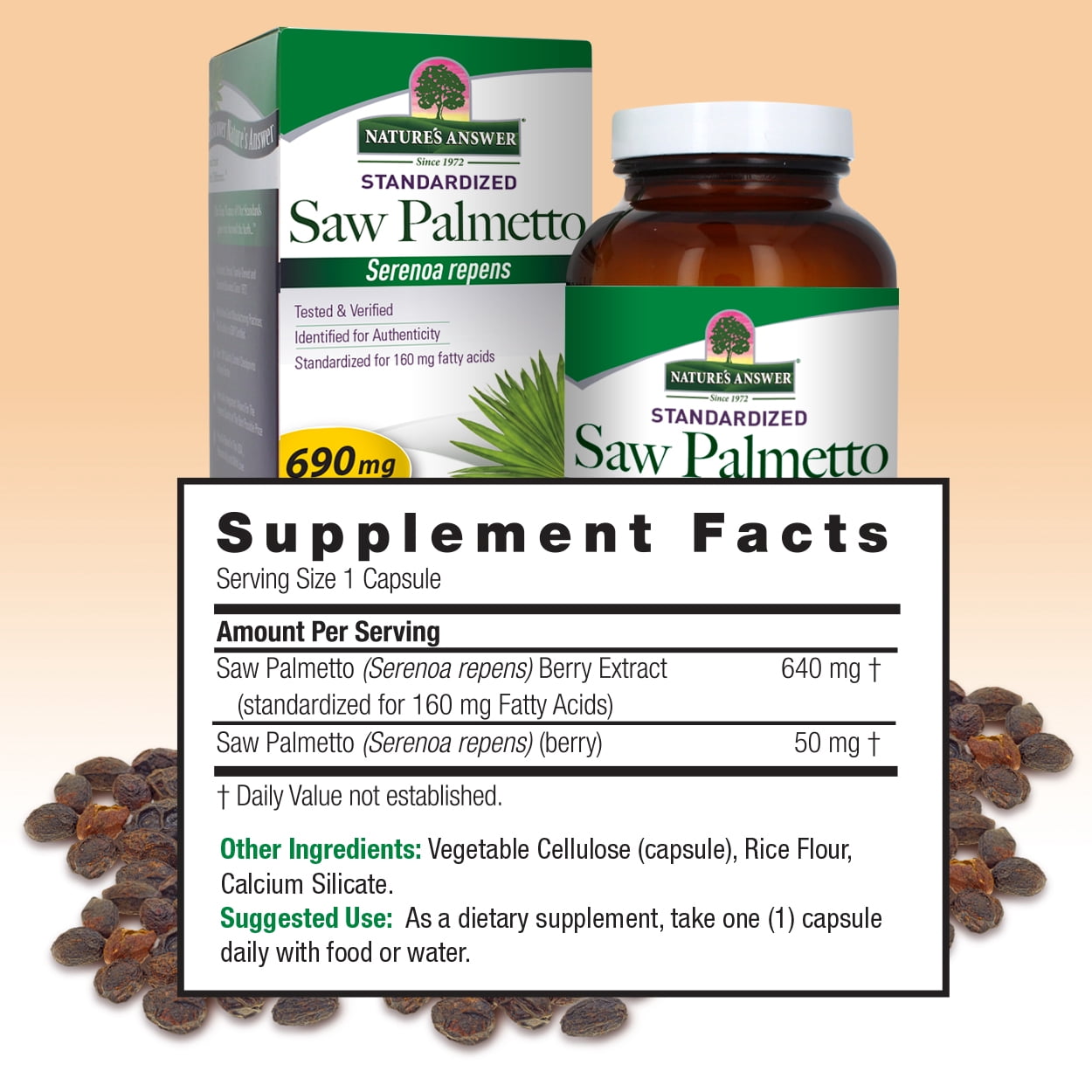 Nature’s Answer Saw Palmetto Vegetarian Capsules 690 mg, Prostate, Urinary, and Wellness Support, Gluten-Free, 120 Count