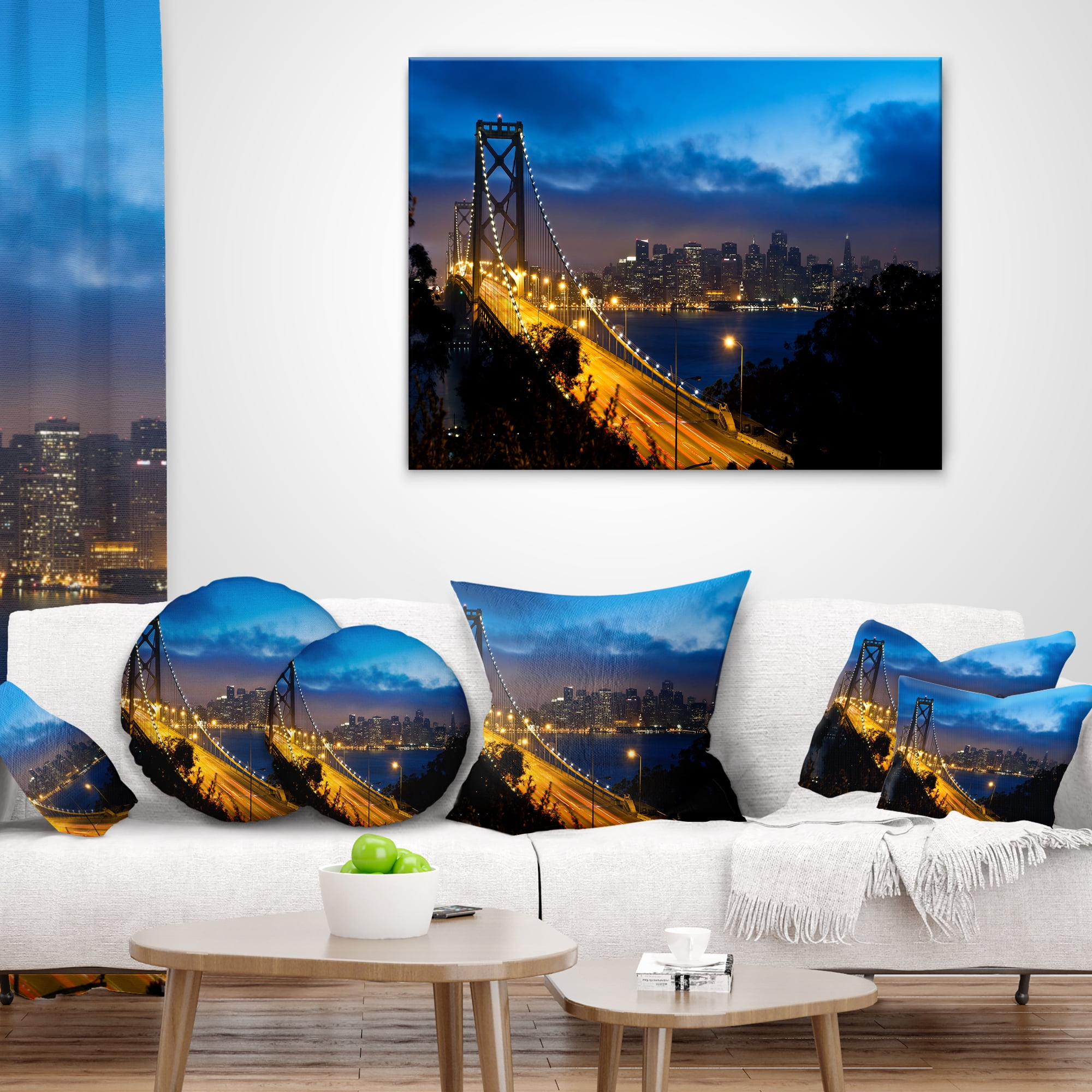 Designart Bay Bridge San Francisco - Cityscape Photo Throw Pillow - 18x18