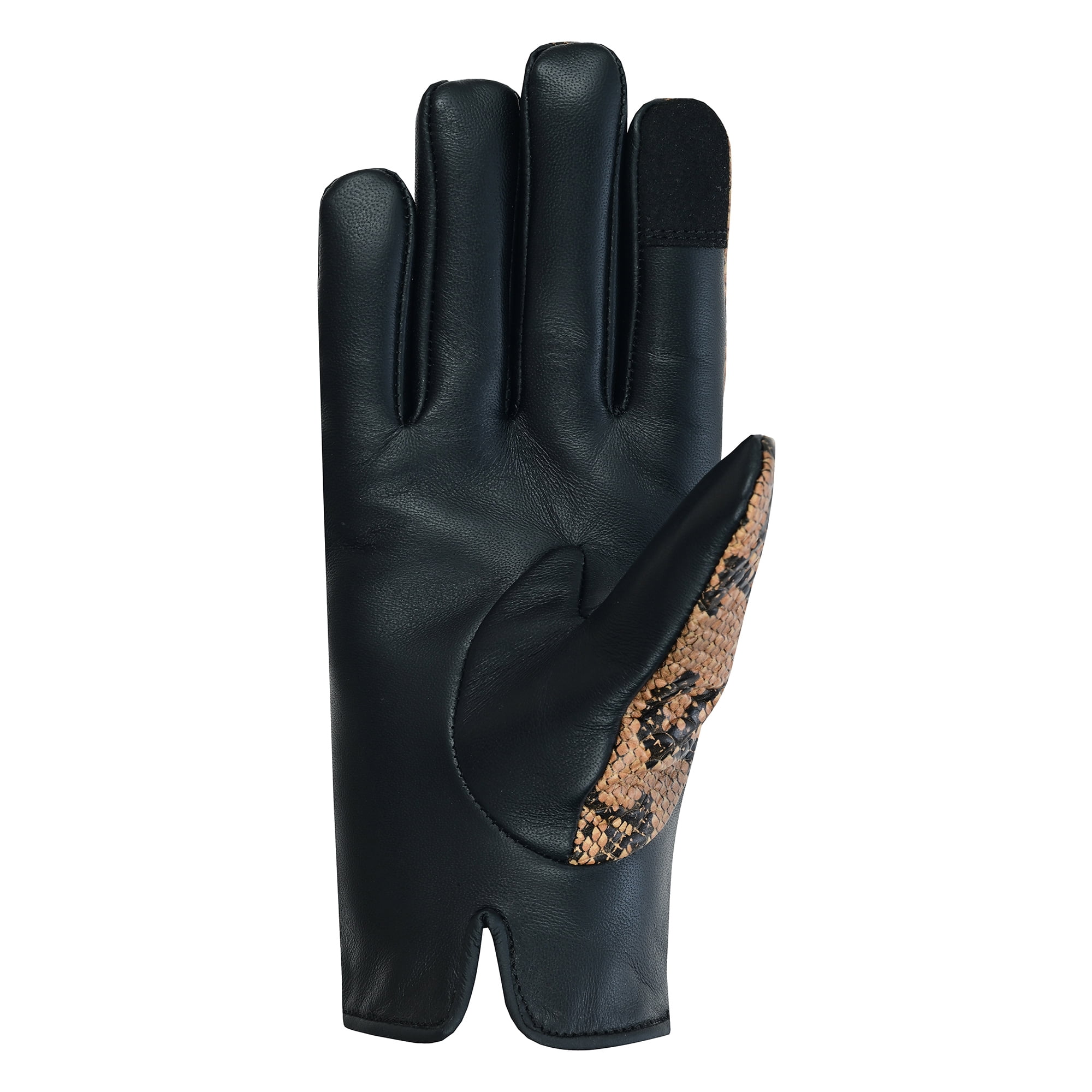 Women Ladies Python Snake Embossed Leather Dress Gloves Full Finger Motorcycle Biker Riding Gloves Brown-XS