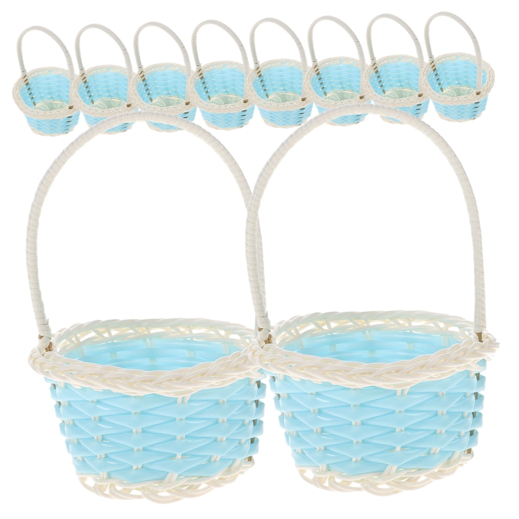 HOOWIFFY 10pcs Portable Plastic Easter Basket Woven Small Basket for Parties