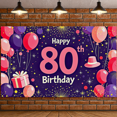 thumbnail image 4 of Happy 80th Birthday Background Banner with Balloons Party Hat and Gift Decors Backdrop for Birthday Party Photography Props Celebration Decorations, 4 of 7
