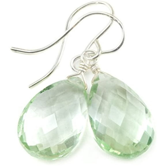 Sterling Silver Prasiolite Earrings Soft Pale Green Faceted Cut Teardrop Dangles for Adult Women