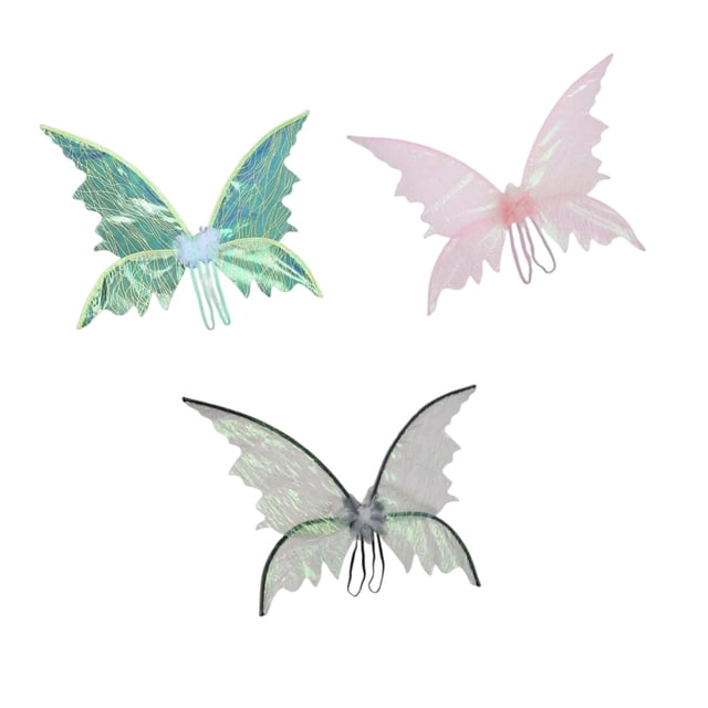 Disfraz de hada con alas de mariposa de 3 piezas para cosplay verde y rosa y negro