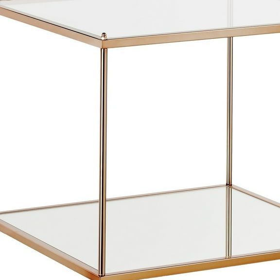 22" Gold Glass And Iron Square Mirrored End Table