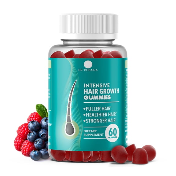 Dr. Robaina Intensive Hair Growth Supplement, 5000mcg Biotin Gummies, Natural Berry Flavor, 60 Count