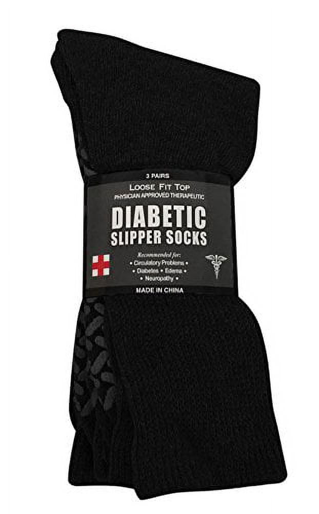 Diabetic Socks Unisex- Non Skid Hospital Loose Fitting Slipper Socks With Gripper Bottoms - 3 Pack Savings - Gripper socks (Black, 13-15)
