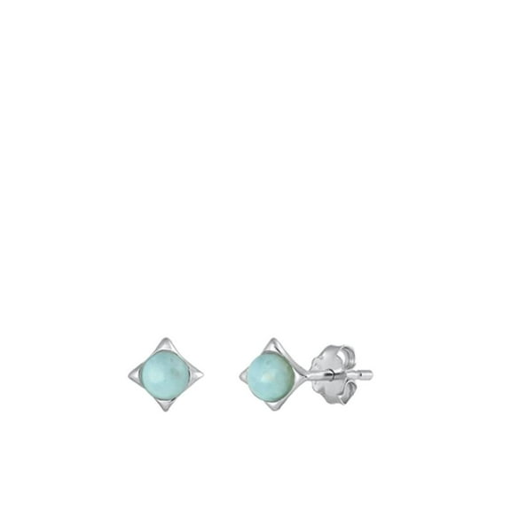 Sterling Silver Larimar Stud High Polished Earrings 925 New Jewelry Female Unisex