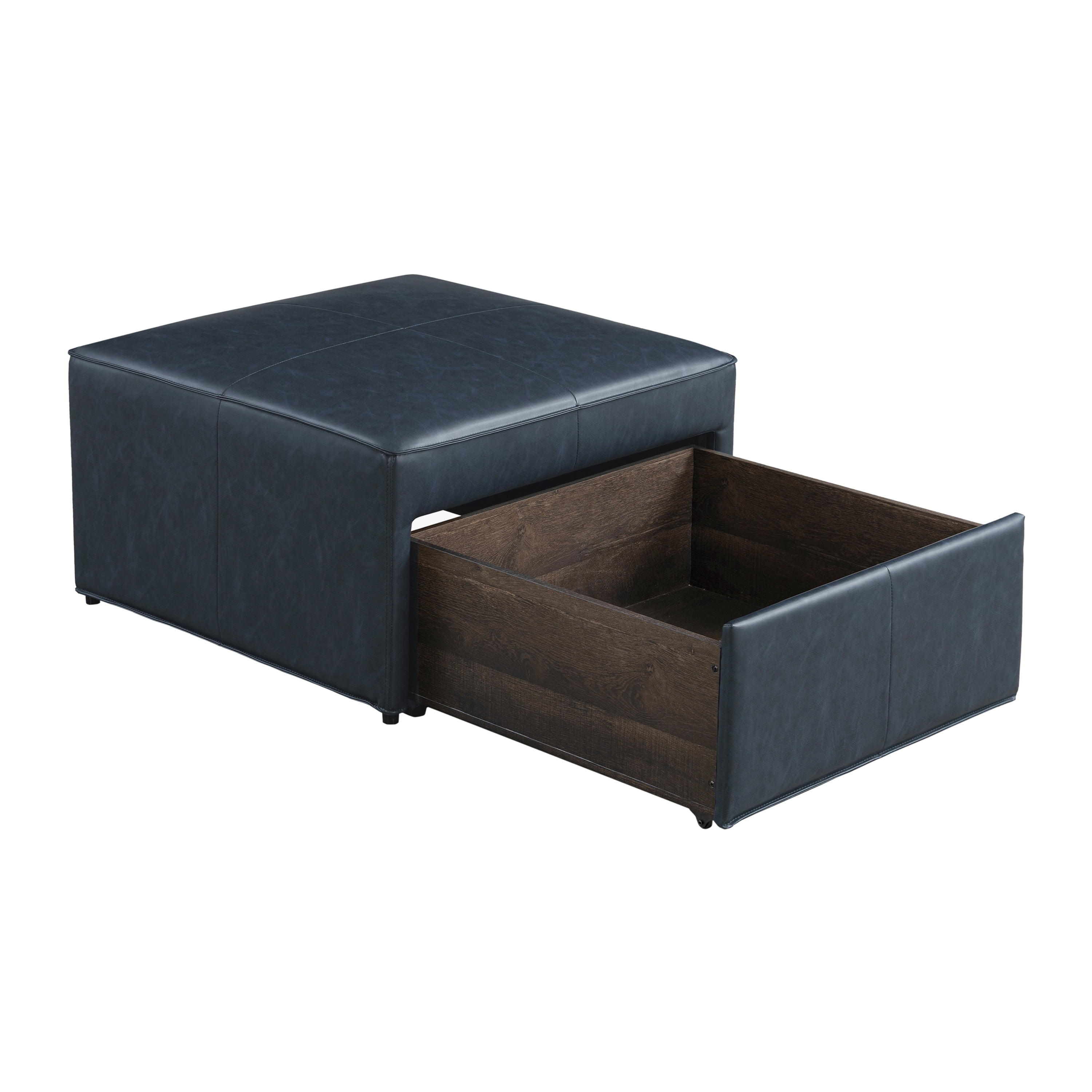 Studio Living Hadley Modern Storage Ottoman, Navy Faux Leather