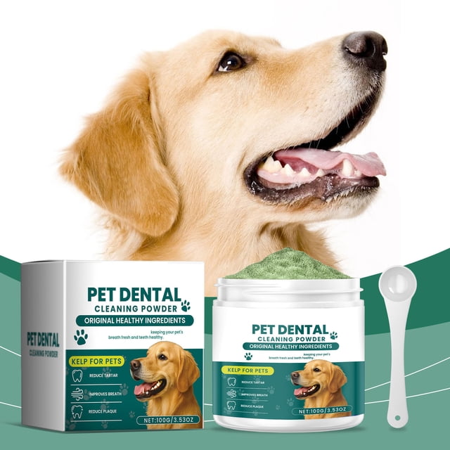 Dog Teeth Cleaning Powder 100g | Pet Dental Care for Dogs and Cats | Removes Bad Breath, Food Debris | Natural Seaweed Formula | Advanced Oral Hygiene | Includes Spoon