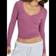 thumbnail image 1 of Camisas de Larga para Mujer, Moda de Otoño 2025, Cuello en V, Blusas Básicas, Blusas Ajustadas Y2K, Conjuntos Púrpura M, 1 of 8