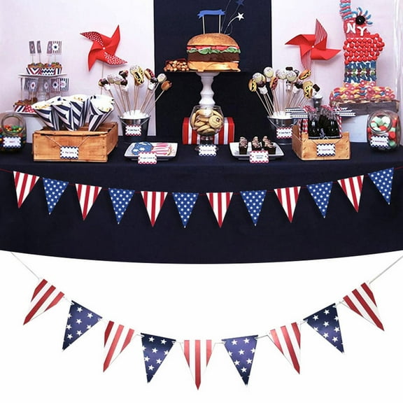 Riforla American and Stripes Flag Bunting Garland USA Triangle Banner Patriotic Party Decoration for Fourth of July Independence Memorial Day Party Supplies Fourth of July Decorations Red One Size