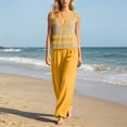 thumbnail image 4 of Guluxicc 2 Piece Women's Outfit Sets Linen V Neck Stripe Tank Tops High Waist Pleated Wide Leg Pants Outfits for Summer Casual Wear, 4 of 8
