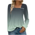 thumbnail image 2 of Fanxing Women's Long Sleeve Shirts Casual Dressy Asymmetric Square Neck Tunic Tops Buttons Fall Fashion Gradient Blouses Army Green M, 2 of 7