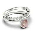 thumbnail image 2 of Gorgeous Minimalist 1.65 Carat Pear Cut Classic Morganite And Diamond Moissanite Engagement Ring, Wedding Ring, One Matching Band in 925 Sterling Silver With 18k White Gold Plating, Gift For Her, 2 of 3