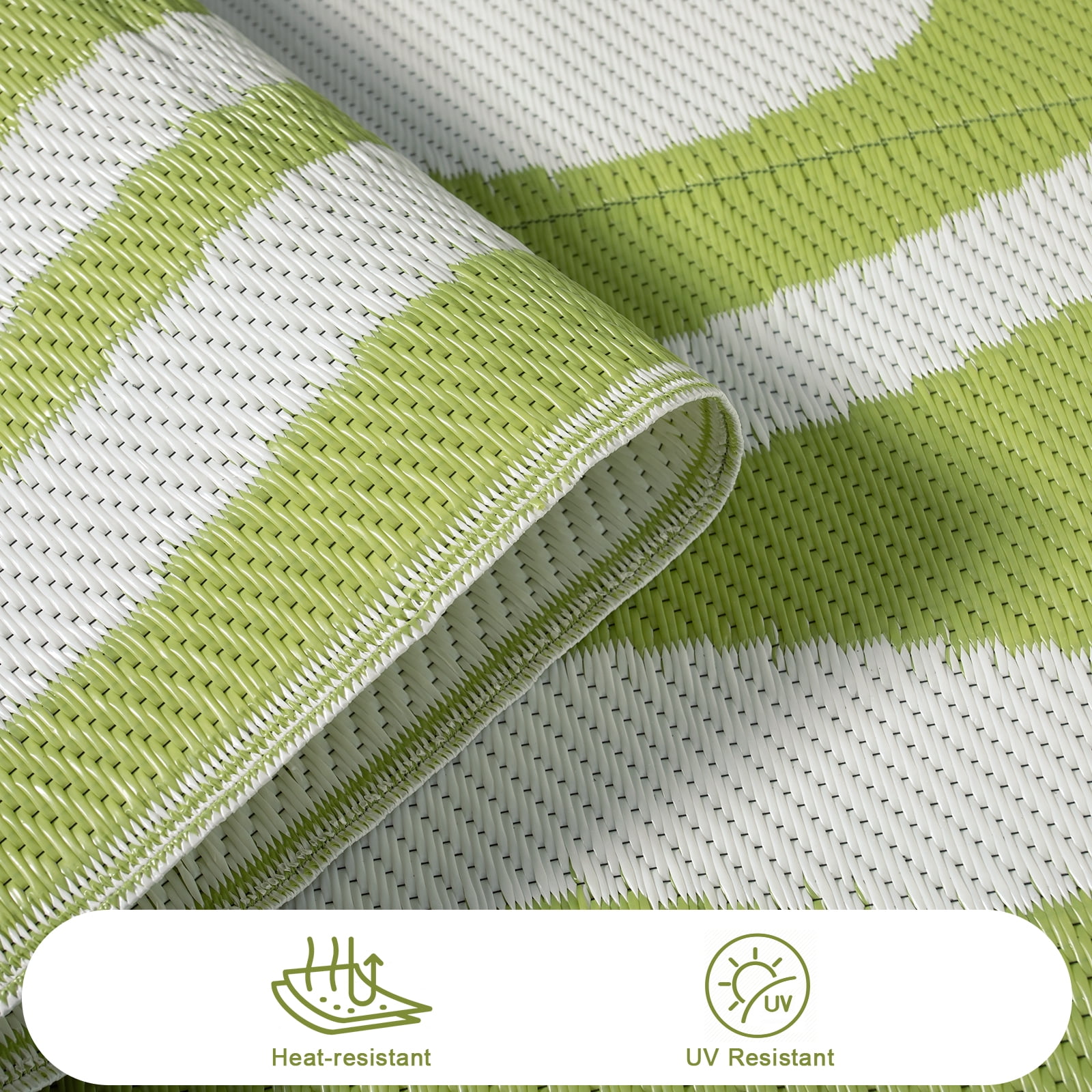 Lahome Waterproof & Reversible Outdoor Rug 4'x6', Green Abstract Floral RV Camping Mat - Portable Plastic Straw Picnic Carpet for Garden Beach Deck Balcony (Green, 4'x6')