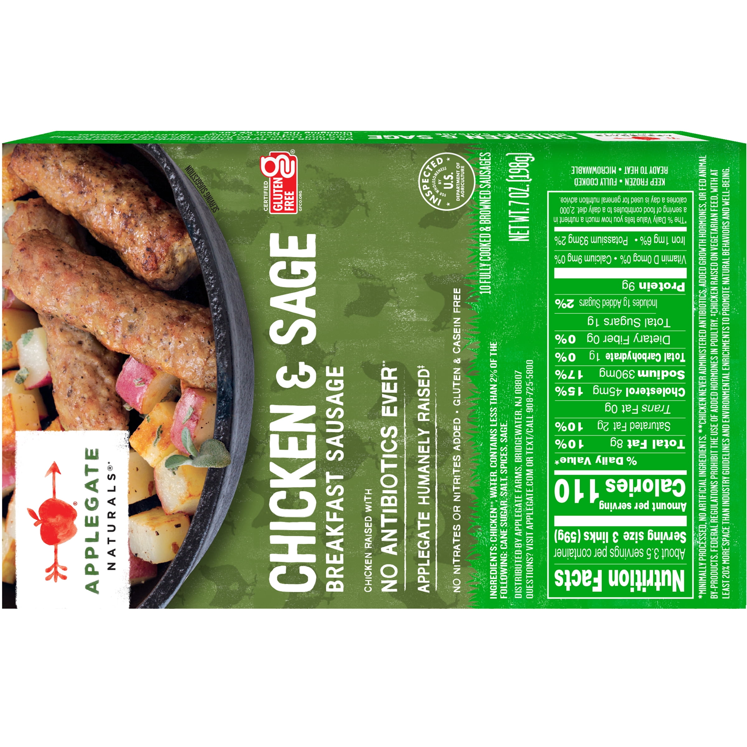 Applegate, Natural Chicken & Sage Breakfast Sausage Links, 7oz (Frozen)