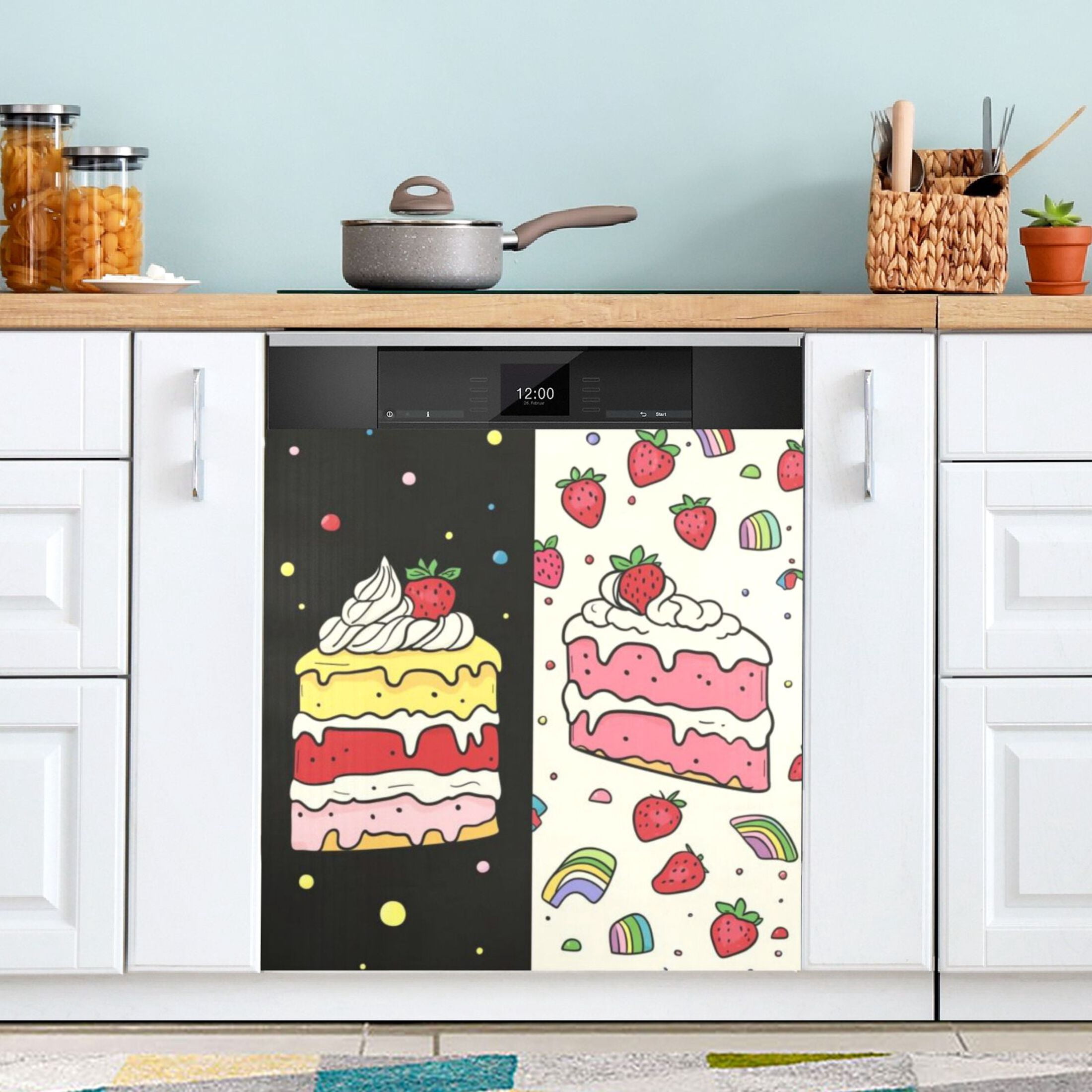 Dishwasher Magnetic Sticker 23x26 Inch Refrigerator Magnetic Sticker Washing Machine Magnetic Sticker Kitchen Panel Magnetic Sticker Home Decor Pink Cream Cake