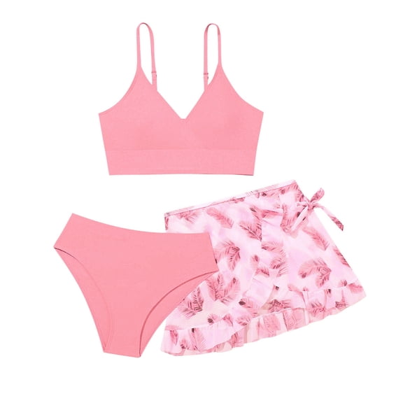 SHenli Girls Swimsuit Cute Ruffle Bikini Bottoms Adjustable Strap Tankini 3-Piece Bathing Suit Hawaiian Summer Girl's Swimwear