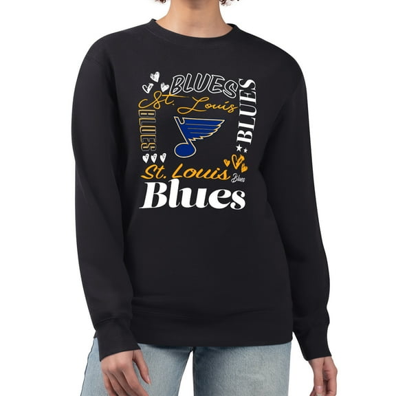 Women's G-III 4Her by Carl Banks Black St. Louis Blues Collage Graphic Fleece Long Sleeve Pullover Sweatshirt