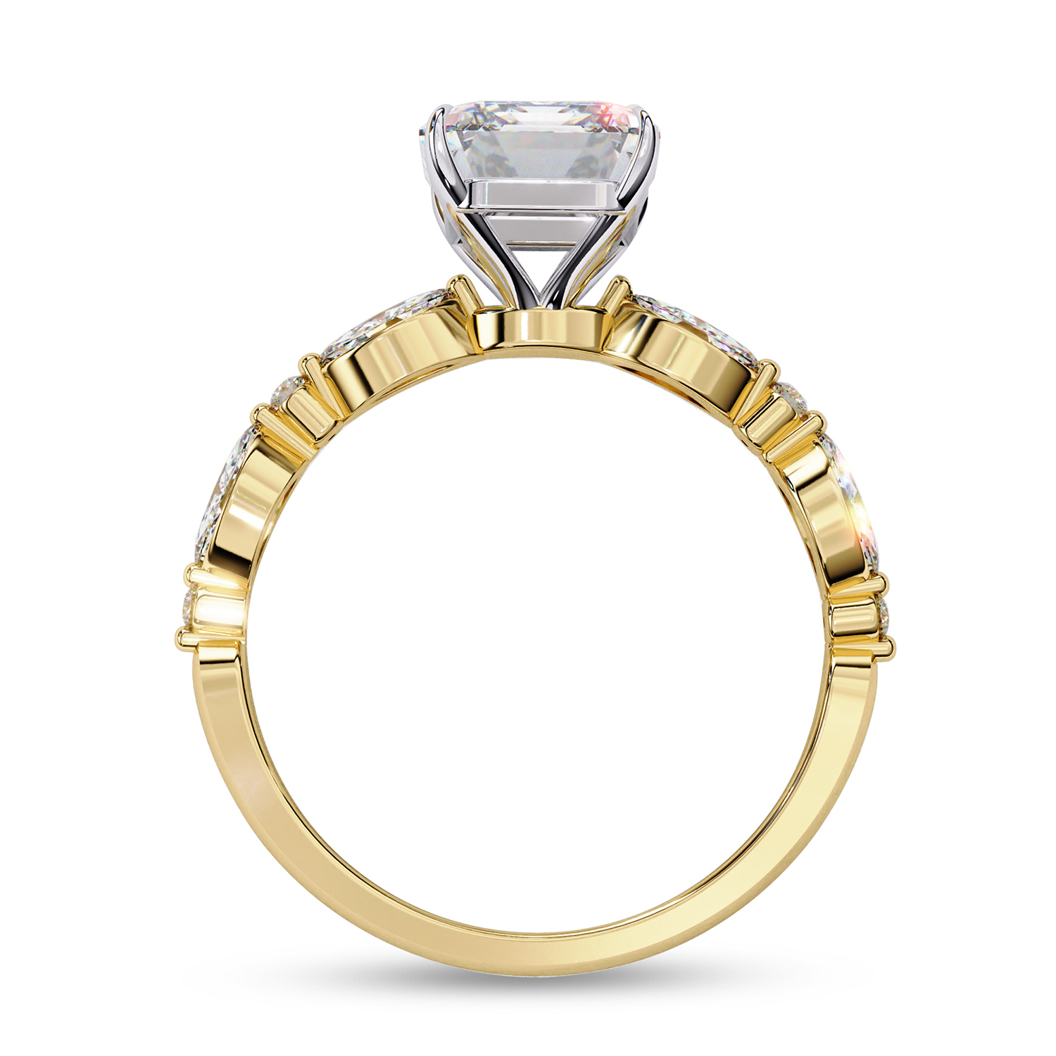 Solitaire Engagement Rings For Women | Center 8.5x6.5mm Emerald Cut Lab Created Moissanite Promise Rings in 10K Solid Yellow Gold Jewelry Gift for Her, Ring Size 8