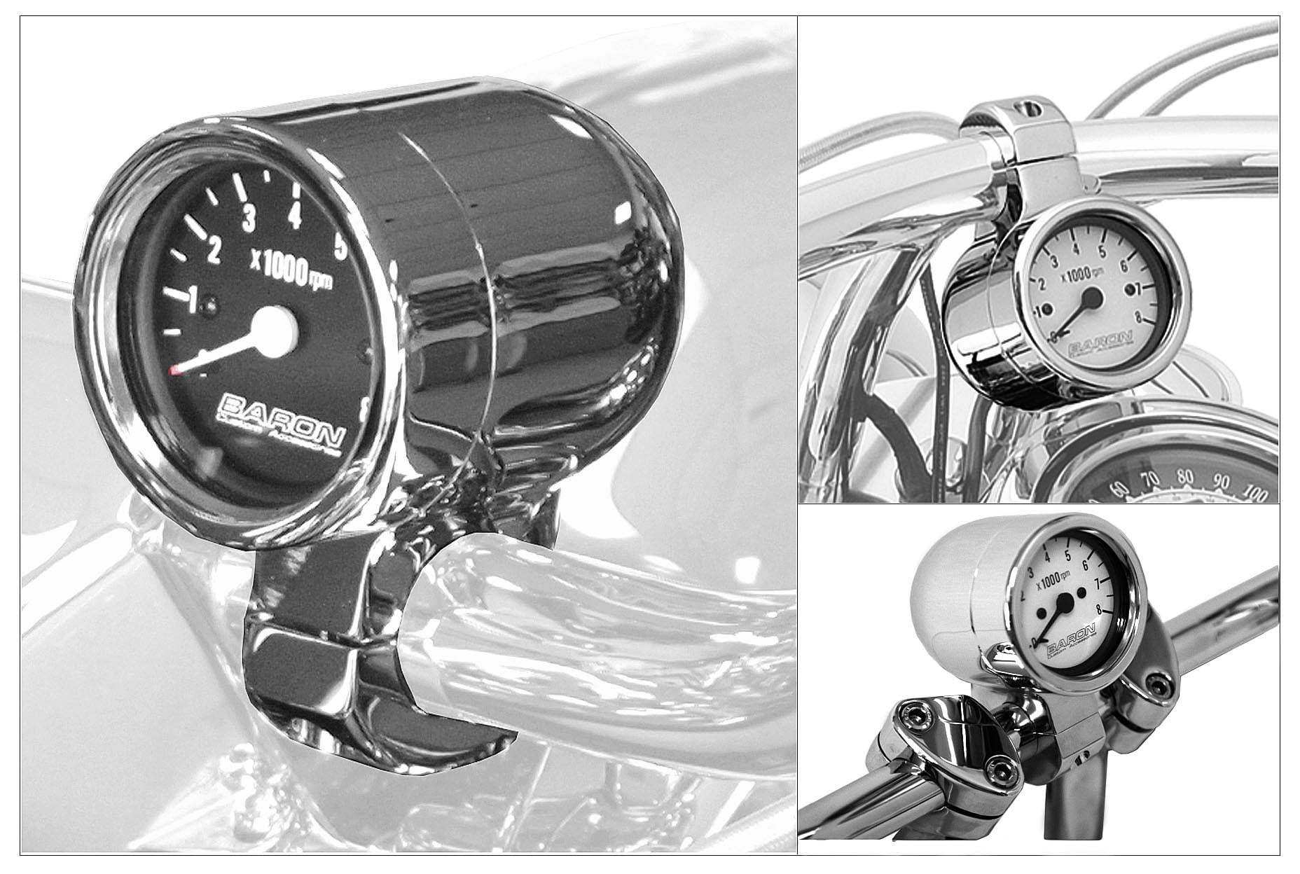 Baron Custom Accessories Bullet Tachometer Black Face 1 1/4in. BA7576U