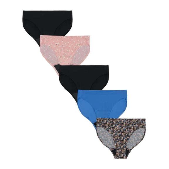 No Boundaries Bikini Moderate Absorbency Period Underwear, 5-Pack, Womenβs Sizes S-XXL