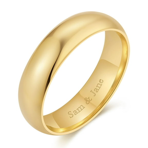 Classic 6mm Gold Plated Wedding Band for Women and Men, Ring Sizes 5 to 12