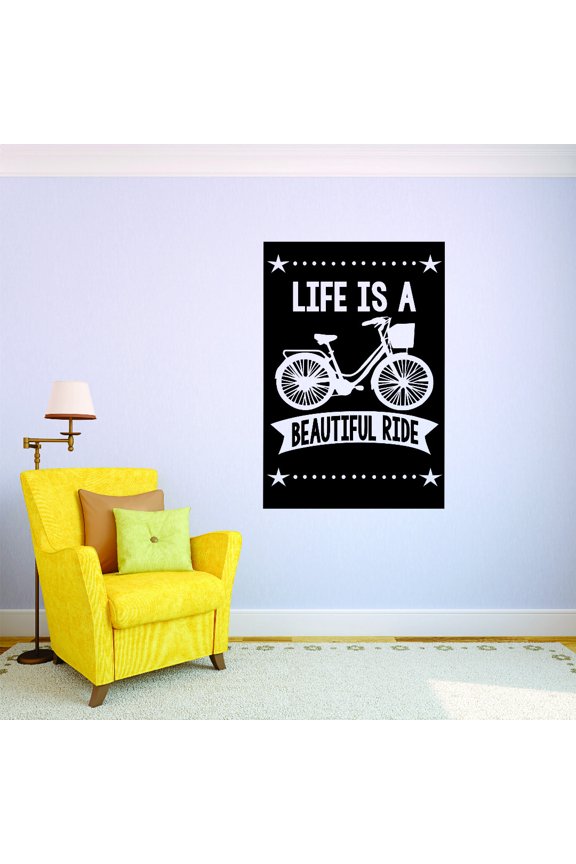 Decal Wall Sticker : Life Is A Beautiful Ride Inspirational Quote Bike 12x18 Inches