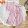 thumbnail image 2 of WAVSUF Kids Girls Outfit Sets 2 Piece Henley Tank Tops and Wide Leg Pants Strap Print Summer Daily Trendy Clothes Pink Size 7-8, 2 of 9