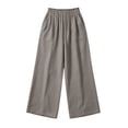 thumbnail image 4 of Sevevn Women's Elastic Waist Palazzo Pants Linen Look Loose Wide Leg Casual Trousers with Pockets Gray L, 4 of 7