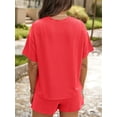 thumbnail image 4 of Short Sets for Women 2 Piece Lounge Set Loose Fit Short Sleeve Tops and Shorts Summer Matching Set Red S, 4 of 8