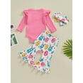 thumbnail image 4 of Jxzom Infant Baby Girls Easter Outfits Ribbed Knit Long Sleeve Rompers Bunny Ear Easter Eggs Flare Pants Headband 3Pcs Clothes Set, 4 of 8