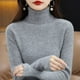 thumbnail image 2 of Suéter de cuello alto para mujer de otoño e invierno, ajustado, elegante, corto, de color sólido, de manga larga, de punto, camisa base, 2 of 5